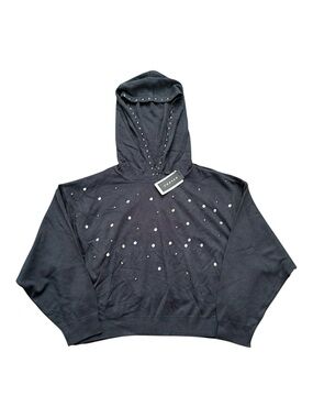 Chaser Licorice Black Jeweled Studded Cropped Oversized Hoodie S NWT